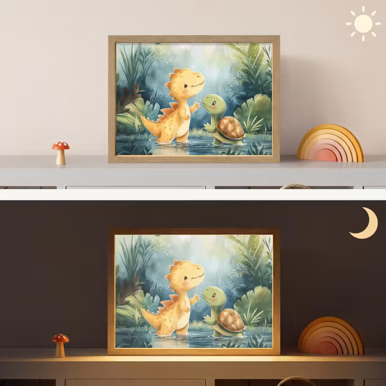 Dinosaurus - Schildpad - Illustratie - Aquarel Light Box met batterij (Wandlamp kind) middel -sfeer3_kind
