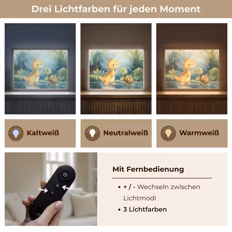 Dinosaurus - Schildpad - Illustratie - Aquarel Light Box met batterij (Wandlamp kind) middel -USP_lichtkleurDE