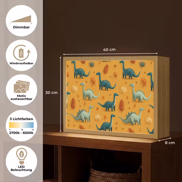 Dinosaurussen - Stekels - Herfstbladeren - Bruin Light Box met batterij (Wandlamp kind) middel -USP_websiteoverzichtDE