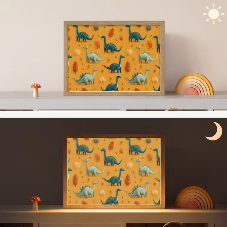 Dinosaurussen - Stekels - Herfstbladeren - Bruin Light Box met batterij (Wandlamp kind) middel -sfeer3_kind