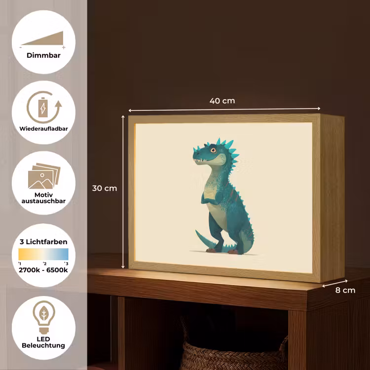 Dinosaurus - Turquoise - Stekels Light Box met batterij (Wandlamp kind) middel -USP_websiteoverzichtDE