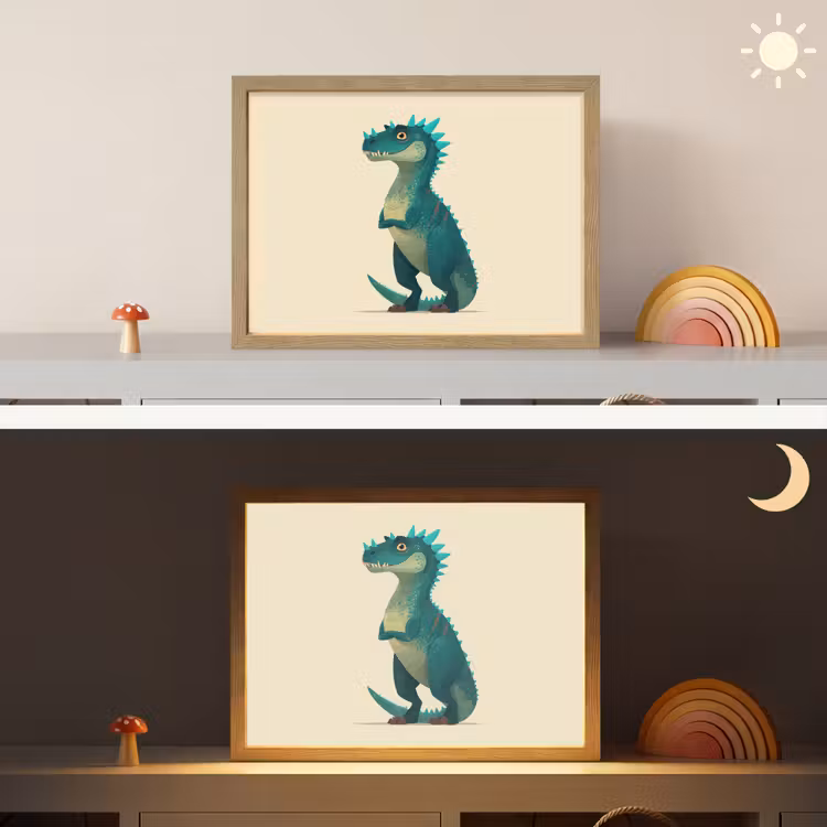 Dinosaurus - Turquoise - Stekels Light Box met batterij (Wandlamp kind) middel -sfeer3_kind