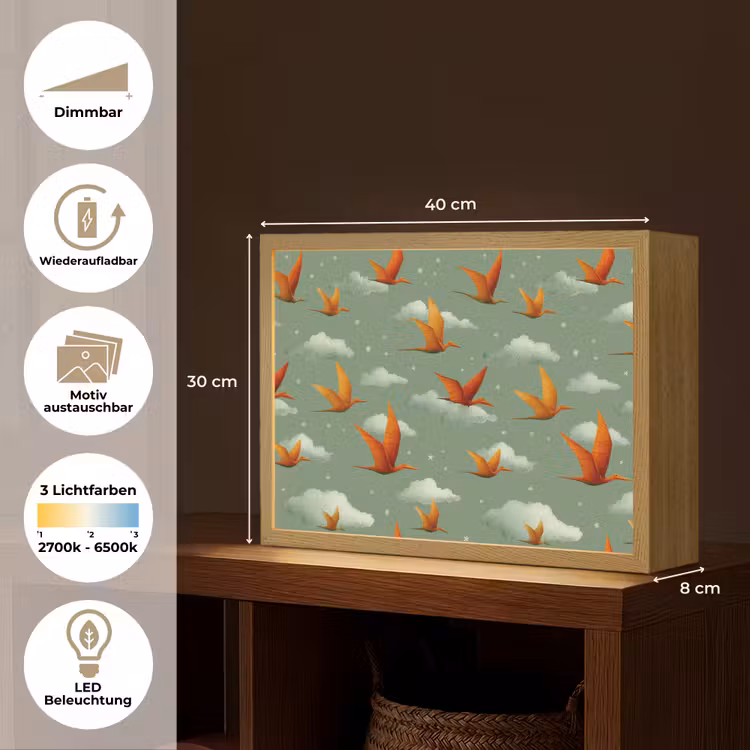 Dinosaurussen - Wolken - Sterren - Oranje Light Box met batterij (Wandlamp kind) middel -USP_websiteoverzichtDE