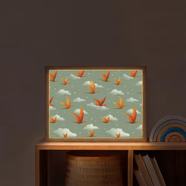 Dinosaurussen - Wolken - Sterren - Oranje Light Box met batterij (Wandlamp kind) middel -sfeer1_kind