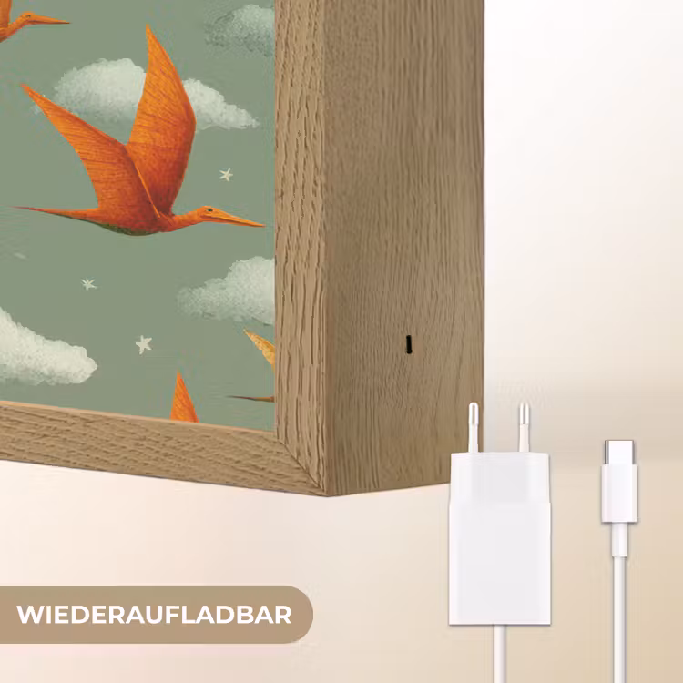 Dinosaurussen - Wolken - Sterren - Oranje Light Box met batterij (Wandlamp kind) middel -USP_websiteoplaadbaarDE