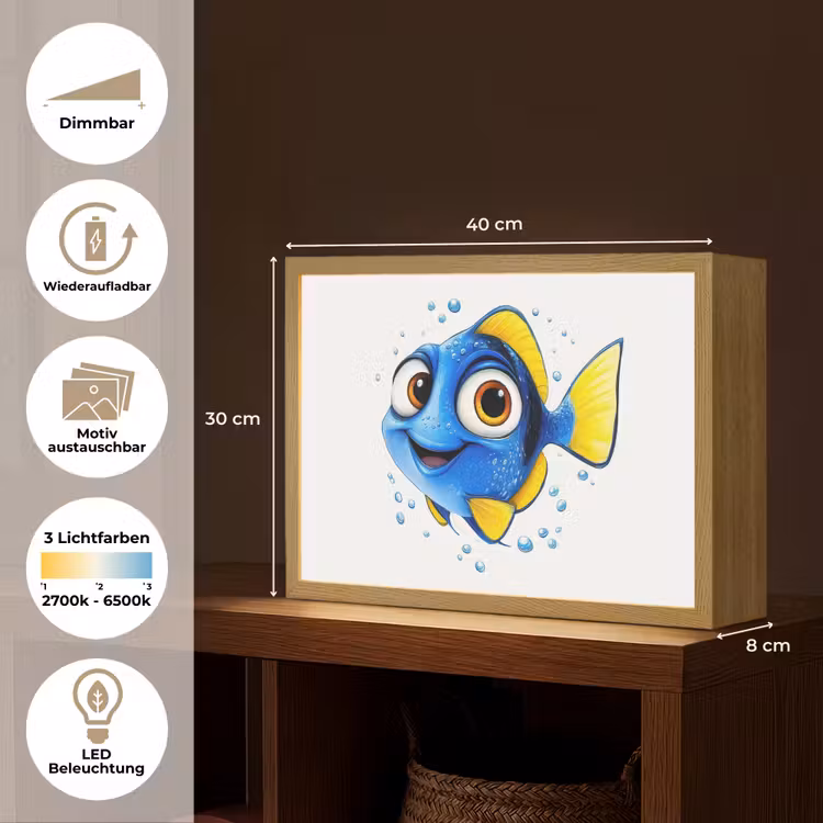 Doktersvis - Blauw - Vis - Spetters Light Box met batterij (Wandlamp kind) middel -USP_websiteoverzichtDE