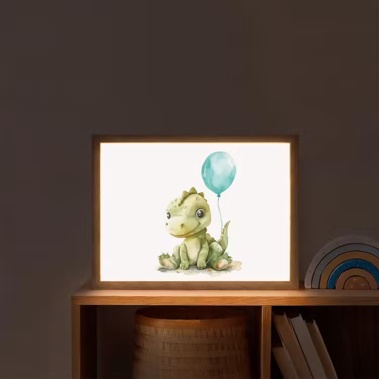 Draak - Baby dier - Blauwe ballon Light Box met batterij (Wandlamp kind) middel -sfeer1_kind