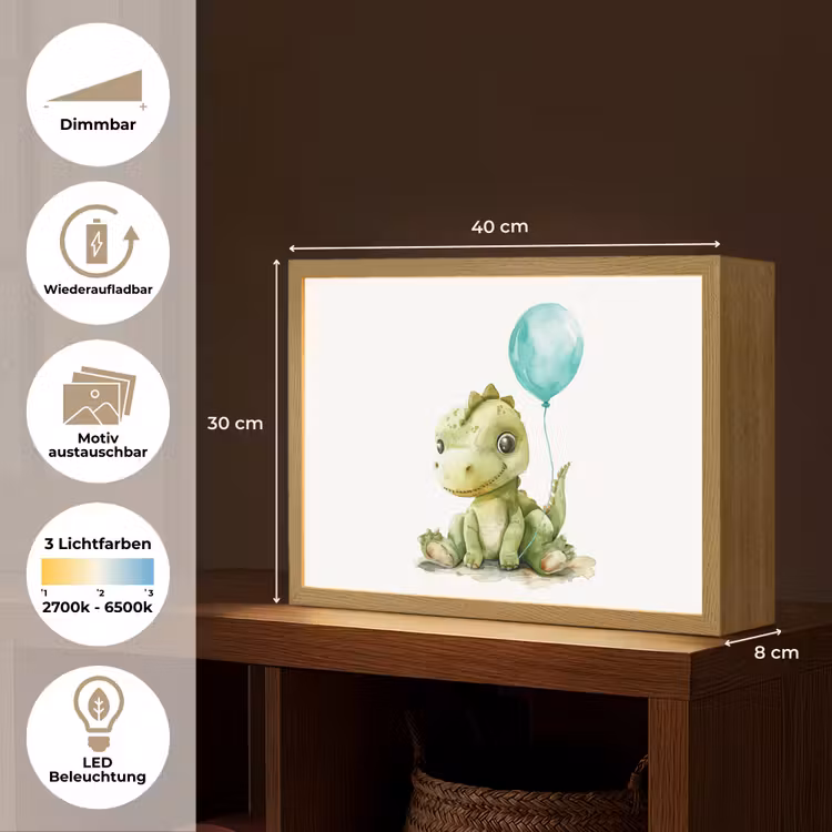 Draak - Baby dier - Blauwe ballon Light Box met batterij (Wandlamp kind) middel -USP_websiteoverzichtDE