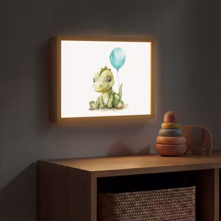 Draak - Baby dier - Blauwe ballon Light Box met batterij (Wandlamp kind) middel -sfeer5_kind