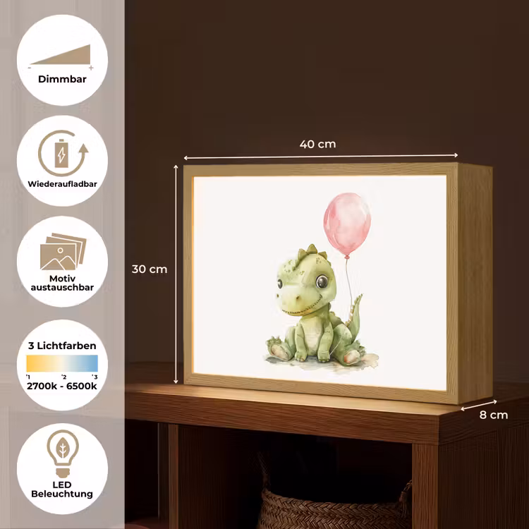 Draak - Baby dier - Roze ballon Light Box met batterij (Wandlamp kind) middel -USP_websiteoverzichtDE