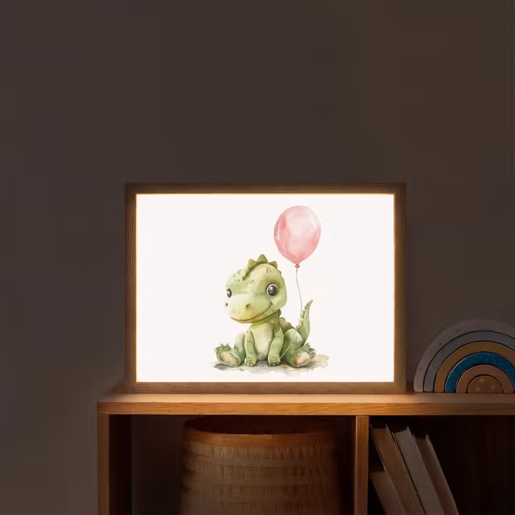 Draak - Baby dier - Roze ballon Light Box met batterij (Wandlamp kind) middel -sfeer1_kind