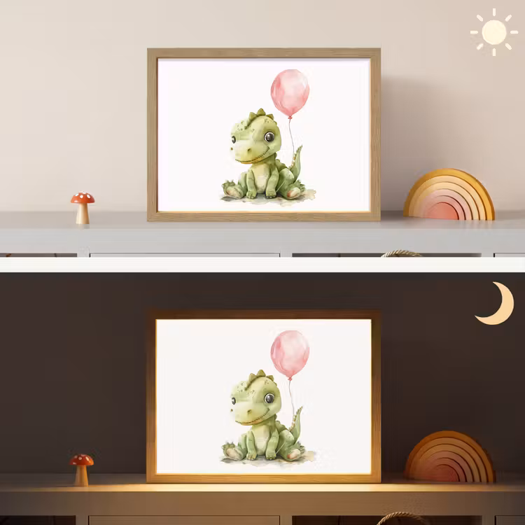 Draak - Baby dier - Roze ballon Light Box met batterij (Wandlamp kind) middel -sfeer3_kind
