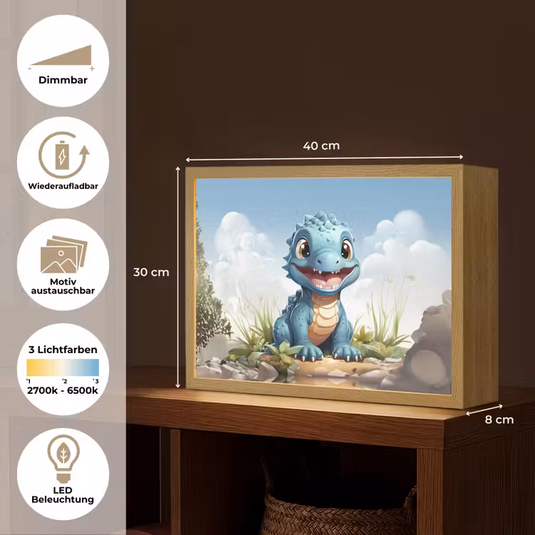 Draak - Blauw - Jongens - Kinderen Light Box met batterij (Wandlamp kind) middel -USP_websiteoverzichtDE
