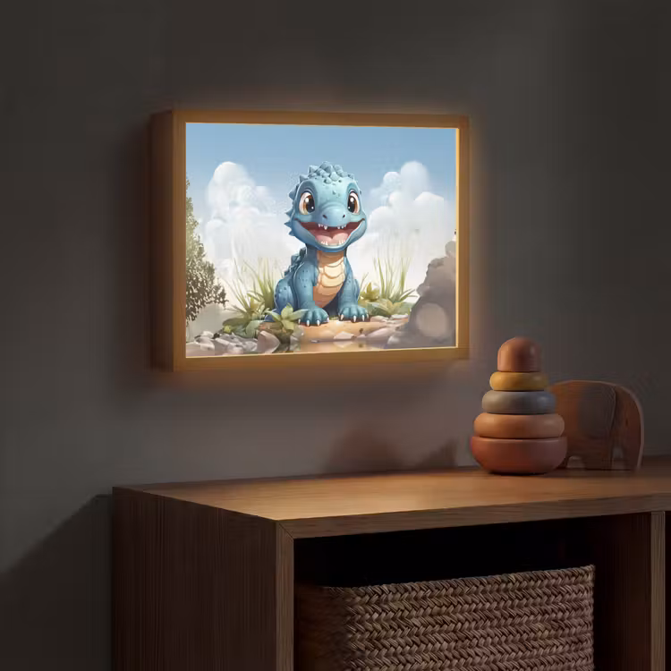 Draak - Blauw - Jongens - Kinderen Light Box met batterij (Wandlamp kind) middel -sfeer5_kind