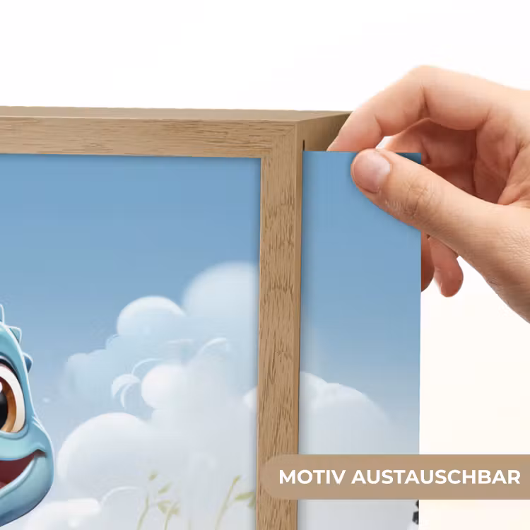 Draak - Blauw - Jongens - Kinderen Light Box met batterij (Wandlamp kind) middel -USP_websiteprintDE