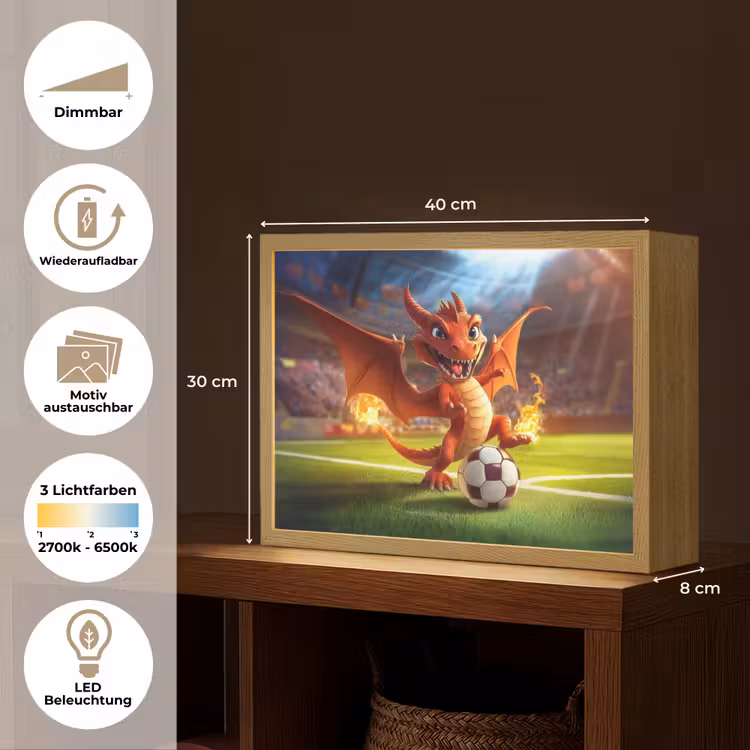 Draak - Voetbal - Vuur - Stadion Light Box met batterij (Wandlamp kind) middel -USP_websiteoverzichtDE