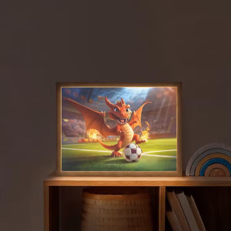 Draak - Voetbal - Vuur - Stadion Light Box met batterij (Wandlamp kind) middel -sfeer1_kind