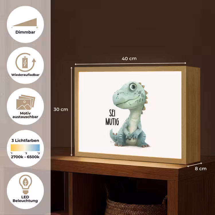 Draak - Wees moedig - Quote Light Box met batterij (Wandlamp kind) middel -USP_websiteoverzichtDE