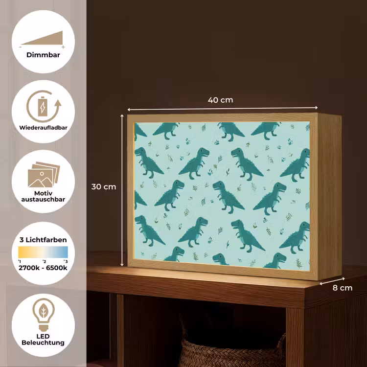 Donkergroen - Dinosaurussen - Afdrukken - Bladeren Light Box met batterij (Wandlamp kind) middel -USP_websiteoverzichtDE