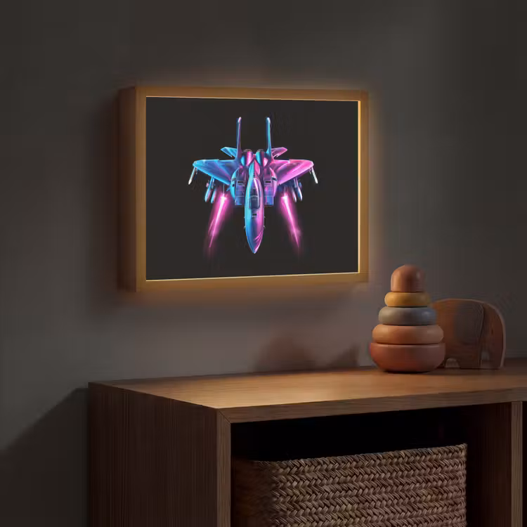 Straaljager - Blauw - Kleuren - Jongens - Zwart Light Box met batterij (Wandlamp kind) middel -sfeer5_kind