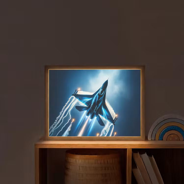 Straaljager - Blauw - Jongens Light Box met batterij (Wandlamp kind) middel -sfeer1_kind