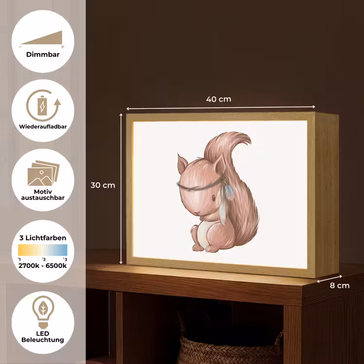 Eekhoorn - Dier - Bosdieren - Bruin Light Box met batterij (Wandlamp kind) middel -USP_websiteoverzichtDE