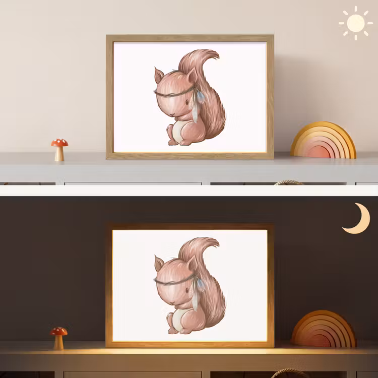 Eekhoorn - Dier - Bosdieren - Bruin Light Box met batterij (Wandlamp kind) middel -sfeer3_kind