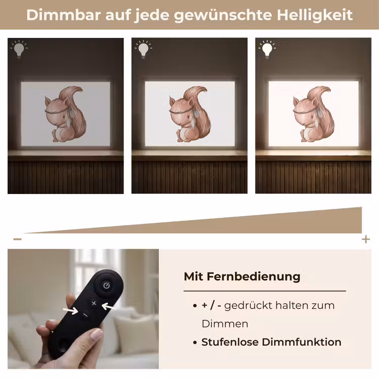 Eekhoorn - Dier - Bosdieren - Bruin Light Box met batterij (Wandlamp kind) middel -USP_dimbaarDE