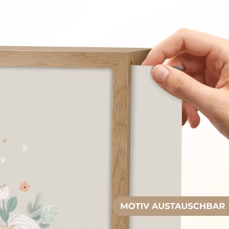 Eenhoorn - Bloemen - Beige Light Box met batterij (Wandlamp kind) middel -USP_websiteprintDE