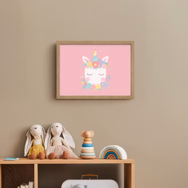 Eenhoorn - Bloemen - Roze Light Box met batterij (Wandlamp kind) middel -sfeer2_kind