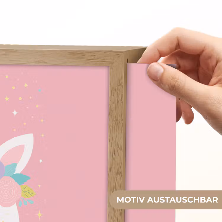Eenhoorn - Bloemen - Roze Light Box met batterij (Wandlamp kind) middel -USP_websiteprintDE