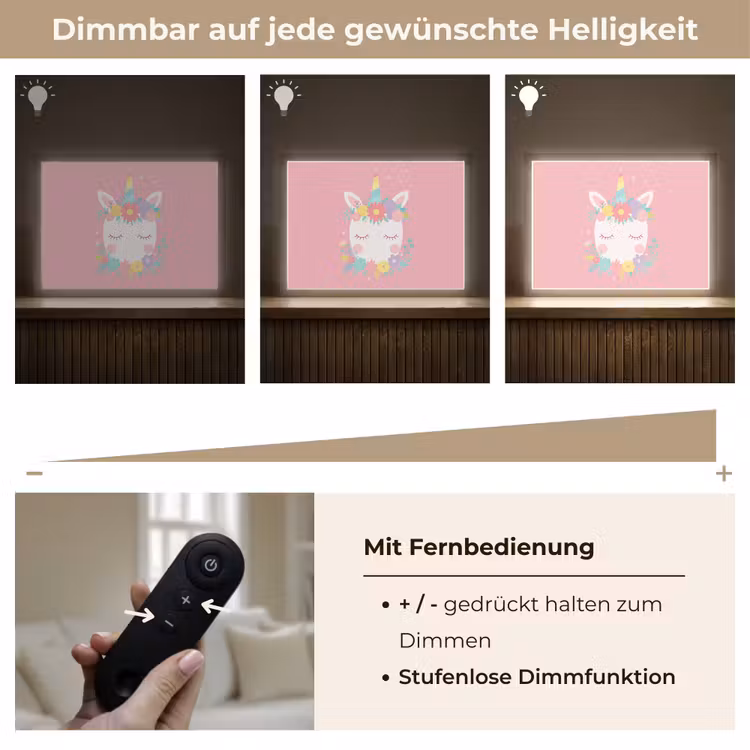 Eenhoorn - Bloemen - Roze Light Box met batterij (Wandlamp kind) middel -USP_dimbaarDE