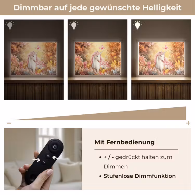 Eenhoorn - Bloemen - Vlinder - Roze Light Box met batterij (Wandlamp kind) middel -USP_dimbaarDE