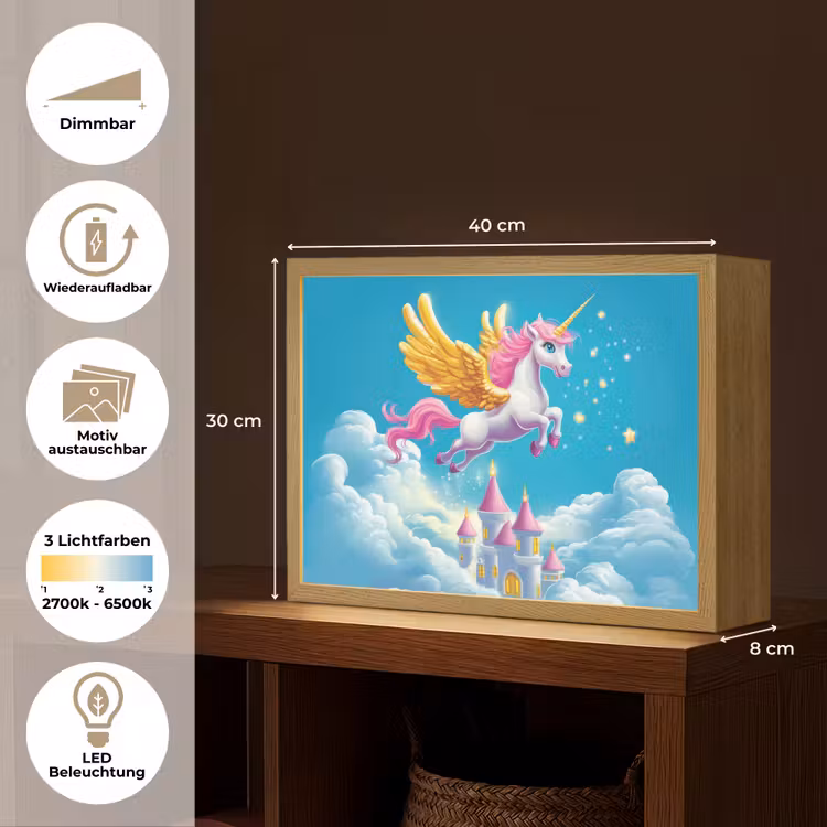 Eenhoorn - Fantasie - Kasteel Light Box met batterij (Wandlamp kind) middel -USP_websiteoverzichtDE