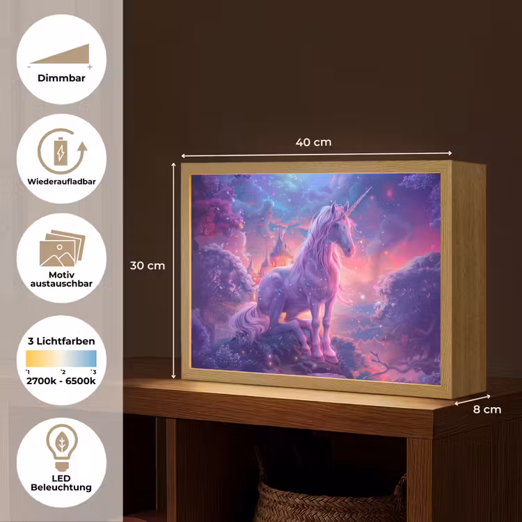 Eenhoorn - Fantasy - Kasteel - Meisje - Paars - Roze Light Box met batterij (Wandlamp kind) middel -USP_websiteoverzichtDE