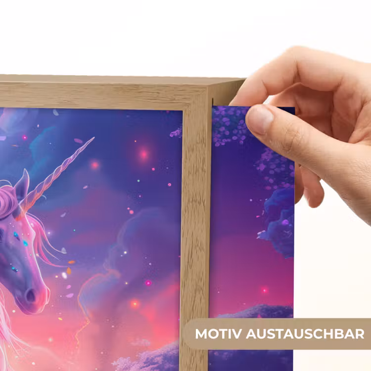 Eenhoorn - Fantasy - Kasteel - Meisje - Paars - Roze Light Box met batterij (Wandlamp kind) middel -USP_websiteprintDE