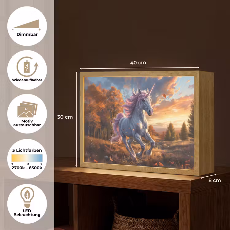 Eenhoorn - Sprookjes dier - Natuur - Meisjes Light Box met batterij (Wandlamp kind) middel -USP_websiteoverzichtDE