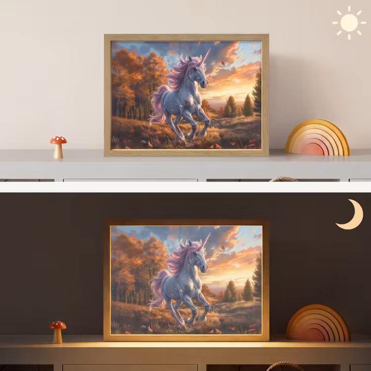 Eenhoorn - Sprookjes dier - Natuur - Meisjes Light Box met batterij (Wandlamp kind) middel -sfeer3_kind