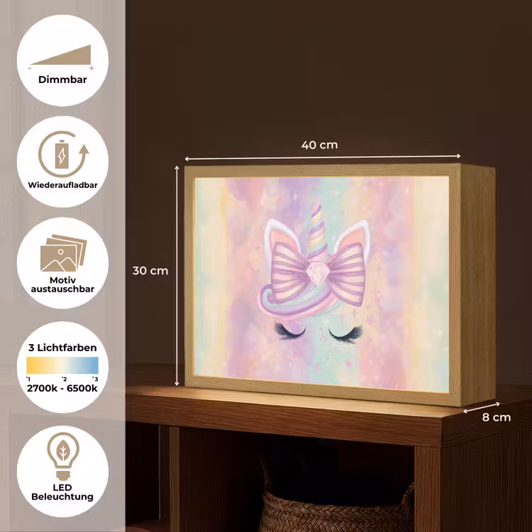 Eenhoorn - Glitters - Regenboog - Pastel Light Box met batterij (Wandlamp kind) middel -USP_websiteoverzichtDE