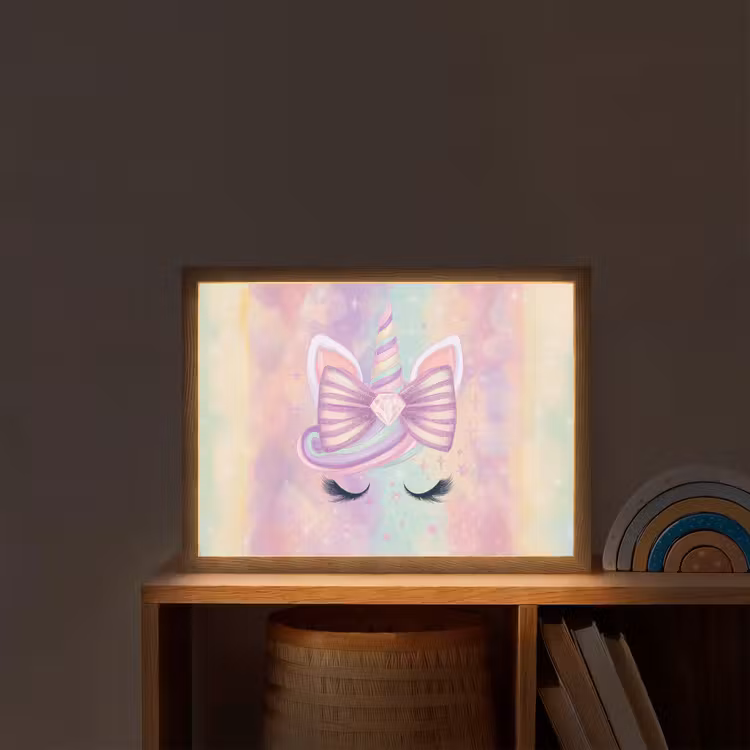 Eenhoorn - Glitters - Regenboog - Pastel Light Box met batterij (Wandlamp kind) middel -sfeer1_kind