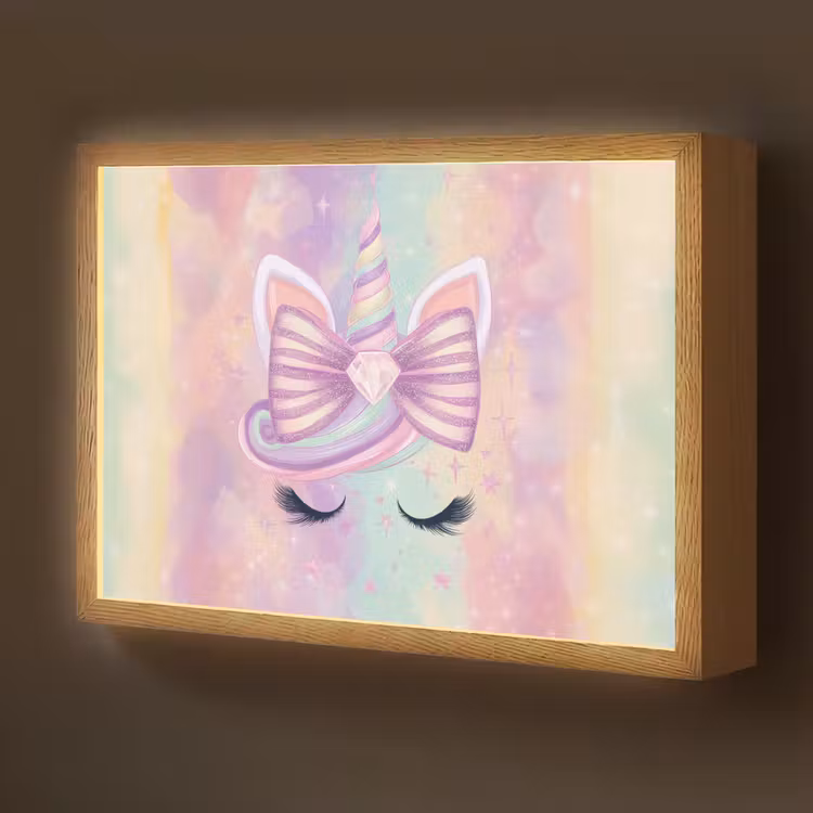 Eenhoorn - Glitters - Regenboog - Pastel Light Box met batterij (Wandlamp kind) middel -z3d_website