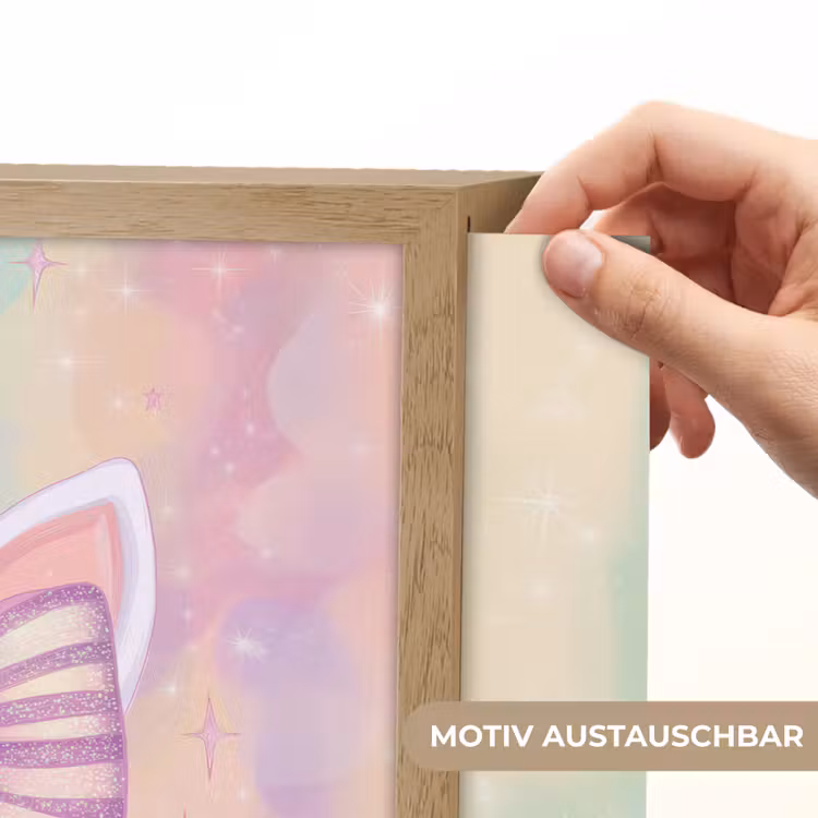 Eenhoorn - Glitters - Regenboog - Pastel Light Box met batterij (Wandlamp kind) middel -USP_websiteprintDE