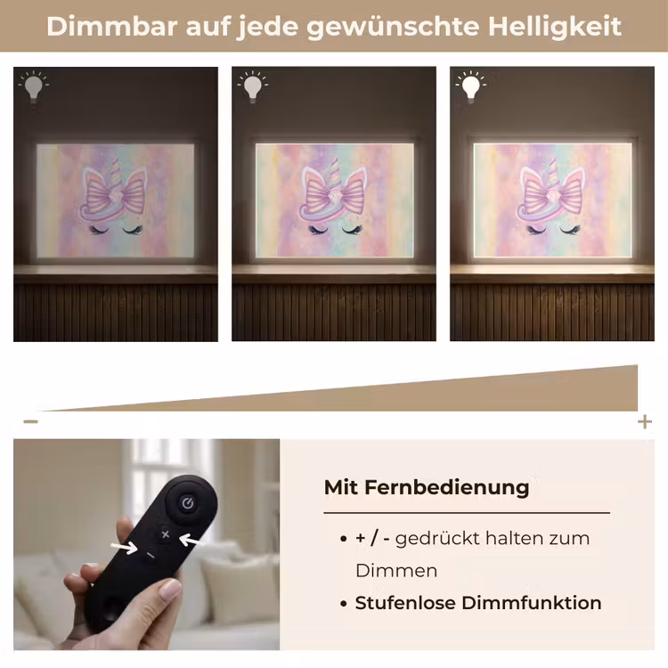 Eenhoorn - Glitters - Regenboog - Pastel Light Box met batterij (Wandlamp kind) middel -USP_dimbaarDE
