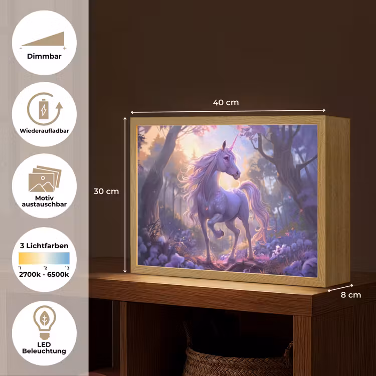 Eenhoorn - Paars - Sprookje - Fantasy dier Light Box met batterij (Wandlamp kind) middel -USP_websiteoverzichtDE