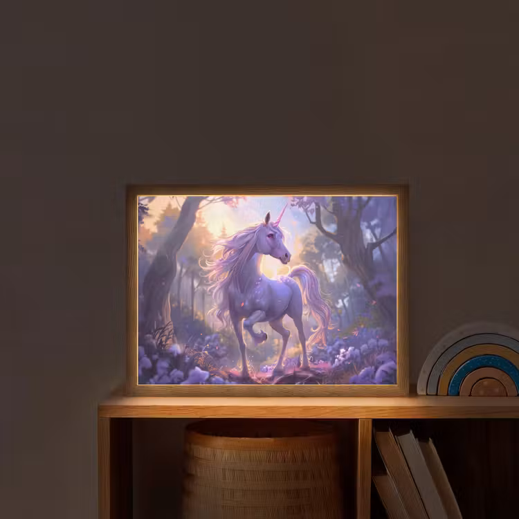 Eenhoorn - Paars - Sprookje - Fantasy dier Light Box met batterij (Wandlamp kind) middel -sfeer1_kind