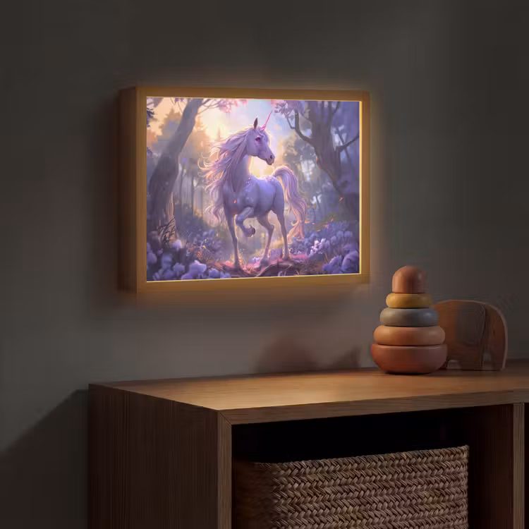 Eenhoorn - Paars - Sprookje - Fantasy dier Light Box met batterij (Wandlamp kind) middel -sfeer5_kind