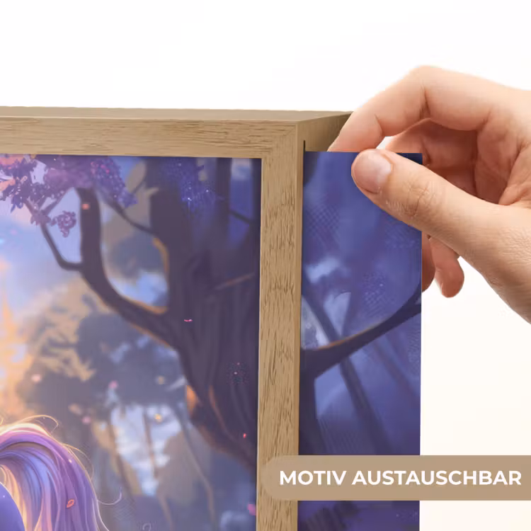 Eenhoorn - Paars - Sprookje - Fantasy dier Light Box met batterij (Wandlamp kind) middel -USP_websiteprintDE
