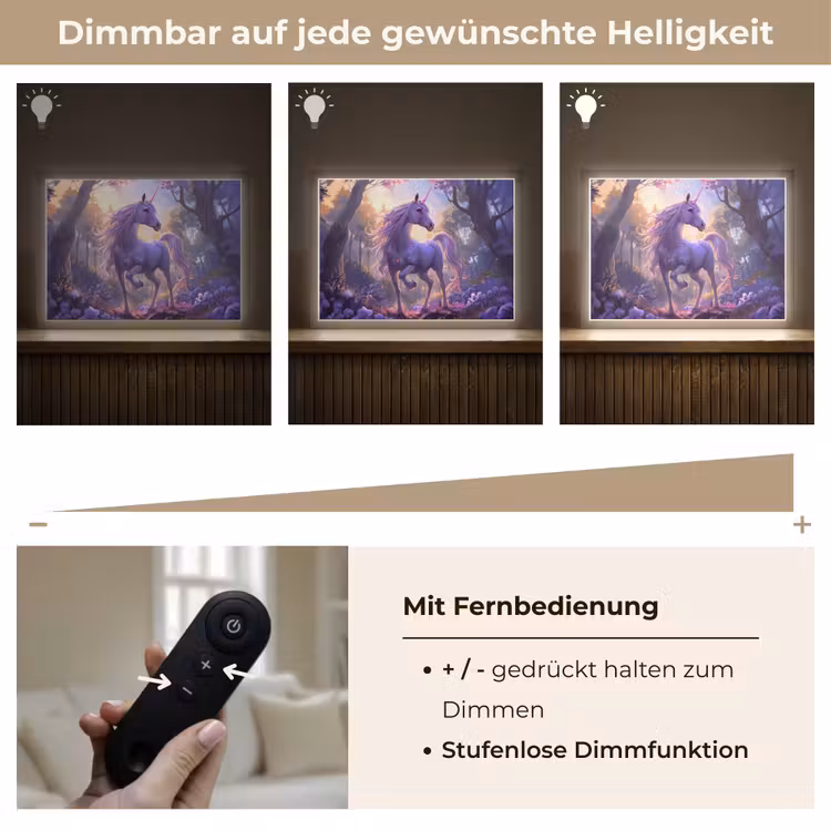 Eenhoorn - Paars - Sprookje - Fantasy dier Light Box met batterij (Wandlamp kind) middel -USP_dimbaarDE