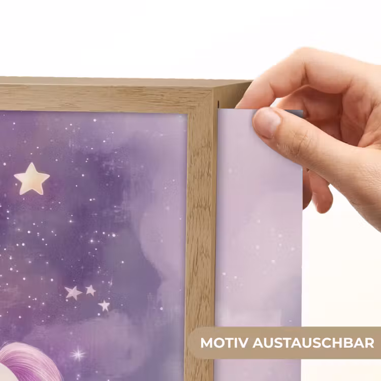 Eenhoorn - Paars - Sterrenhemel - Maan Light Box met batterij (Wandlamp kind) middel -USP_websiteprintDE
