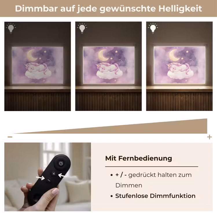 Eenhoorn - Paars - Sterrenhemel - Maan Light Box met batterij (Wandlamp kind) middel -USP_dimbaarDE